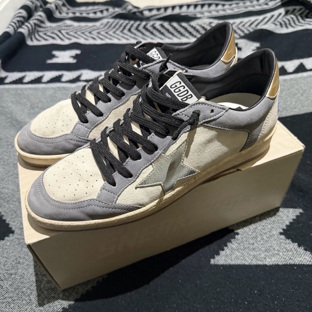 Golden Goose Men's Gray, Cream & Gold Superstar suede Sneakers